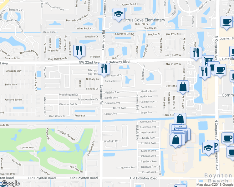 map of restaurants, bars, coffee shops, grocery stores, and more near 3901 89th Road South in Boynton Beach