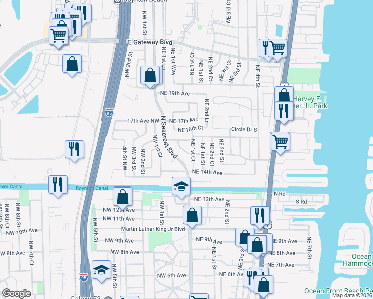 map of restaurants, bars, coffee shops, grocery stores, and more near 131 Northeast 15th Avenue in Boynton Beach