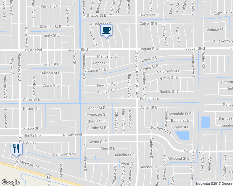 map of restaurants, bars, coffee shops, grocery stores, and more near 738 Phelps Street East in Lehigh Acres