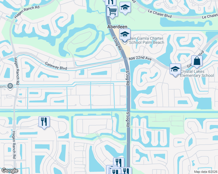 map of restaurants, bars, coffee shops, grocery stores, and more near 6597 Garde Road in Boynton Beach