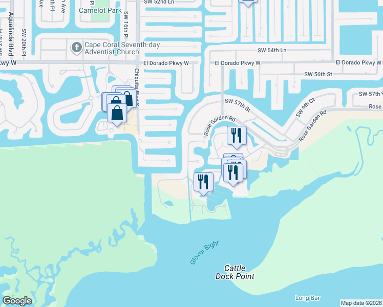 map of restaurants, bars, coffee shops, grocery stores, and more near 6017 Tarpon Estates Boulevard in Cape Coral