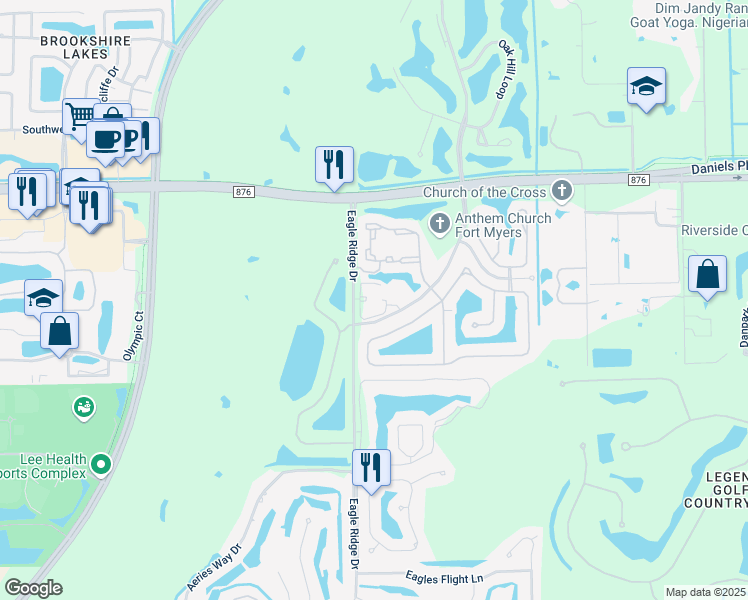 map of restaurants, bars, coffee shops, grocery stores, and more near 13881 Eagle Ridge Drive in Fort Myers