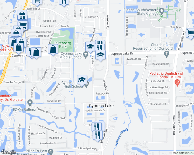 map of restaurants, bars, coffee shops, grocery stores, and more near 1515 Memoli Lane in Fort Myers