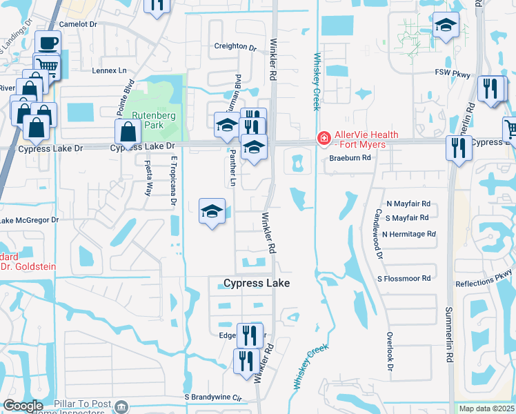 map of restaurants, bars, coffee shops, grocery stores, and more near 6722 Winkler Road in Fort Myers