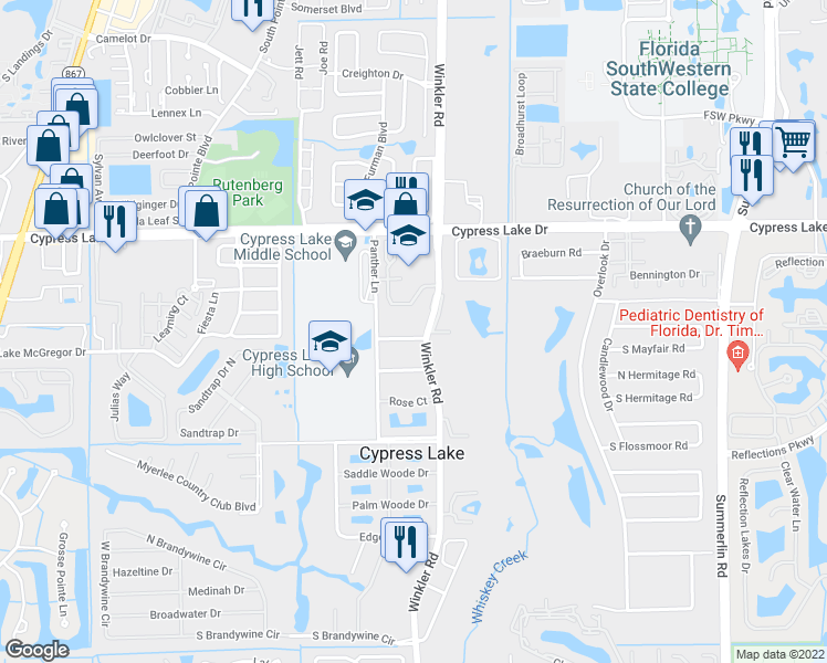 map of restaurants, bars, coffee shops, grocery stores, and more near 6722 Winkler Road in Fort Myers