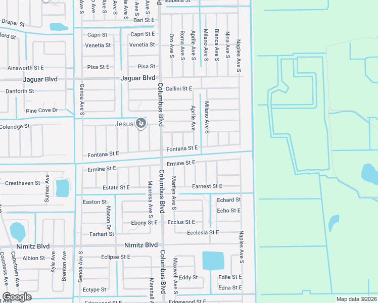 map of restaurants, bars, coffee shops, grocery stores, and more near 1218 Fontana Street East in Lehigh Acres