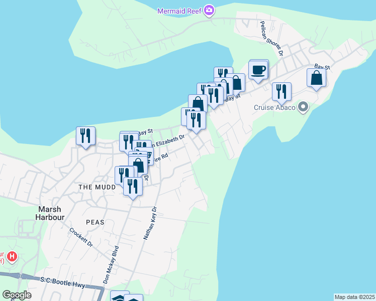 map of restaurants, bars, coffee shops, grocery stores, and more near in Marsh Harbour