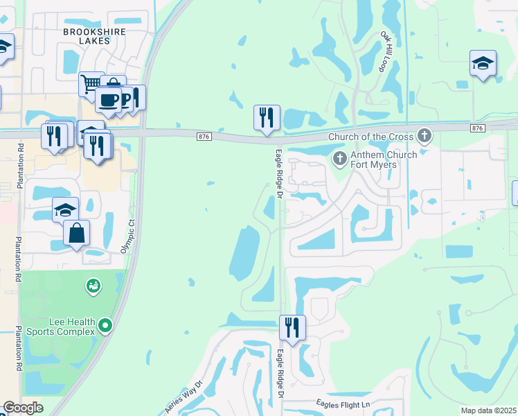map of restaurants, bars, coffee shops, grocery stores, and more near 13860 Eagle Ridge Lakes Drive in Fort Myers