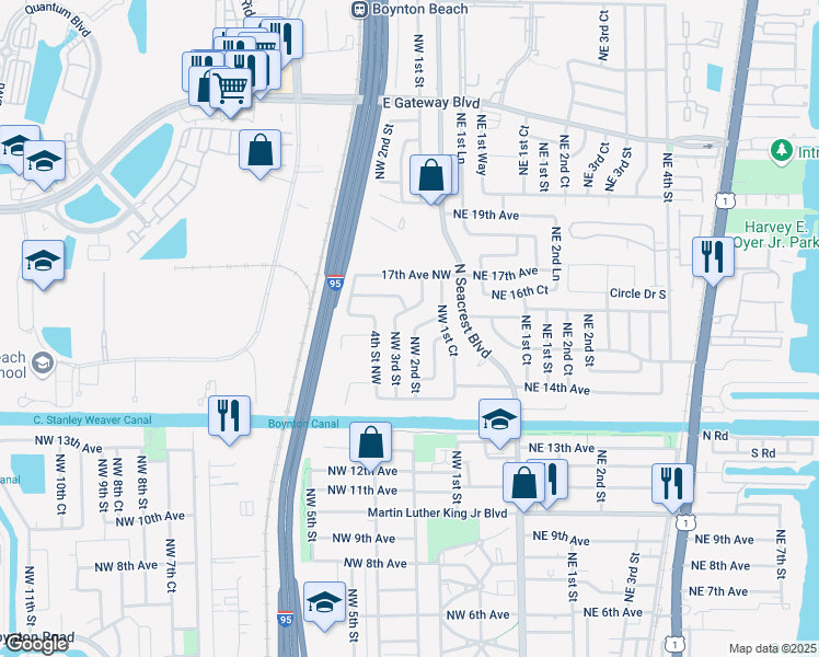 map of restaurants, bars, coffee shops, grocery stores, and more near 1541 Northwest 2nd Street in Boynton Beach
