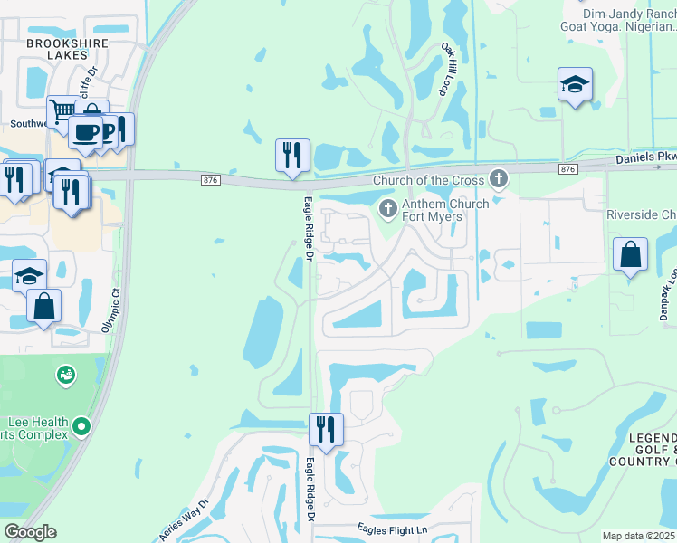 map of restaurants, bars, coffee shops, grocery stores, and more near 13881 Eagle Ridge Drive in Fort Myers