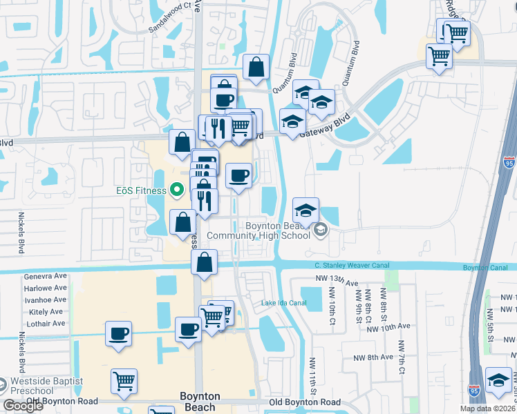 map of restaurants, bars, coffee shops, grocery stores, and more near 1211 Renaissance Drive in Boynton Beach