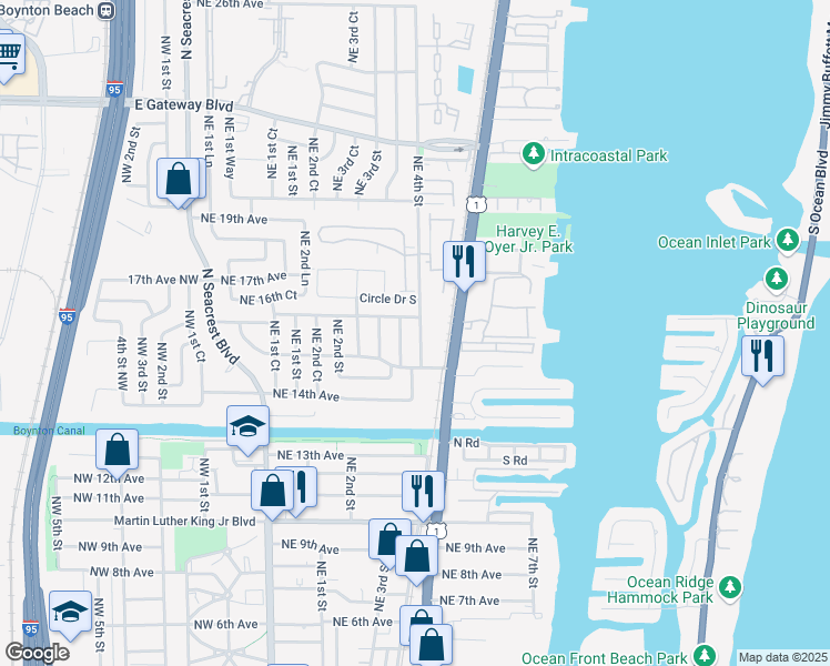 map of restaurants, bars, coffee shops, grocery stores, and more near 1635 Northeast 4th Street in Boynton Beach