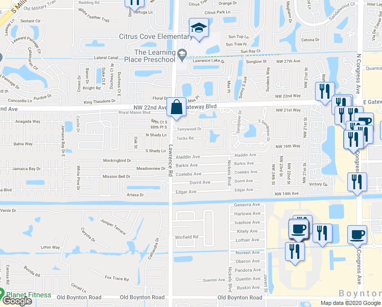 map of restaurants, bars, coffee shops, grocery stores, and more near 3901 89th Road South in Boynton Beach