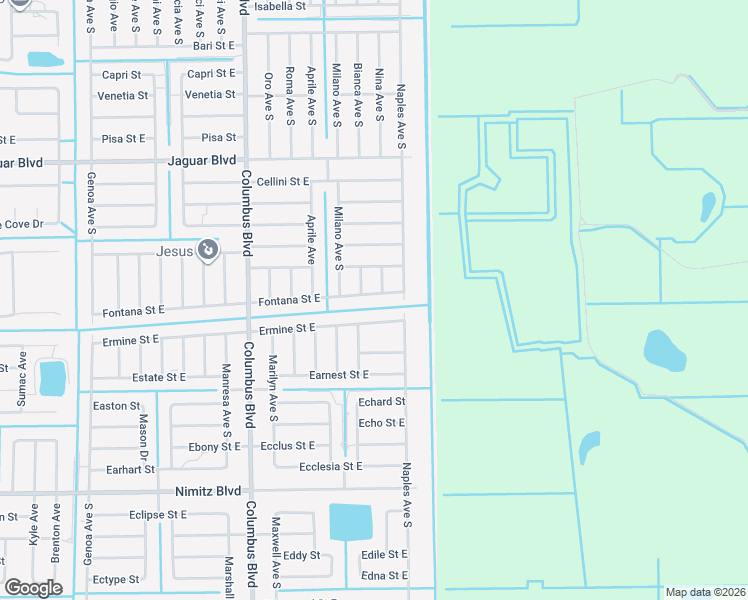 map of restaurants, bars, coffee shops, grocery stores, and more near 1240 Fontana Street East in Lehigh Acres