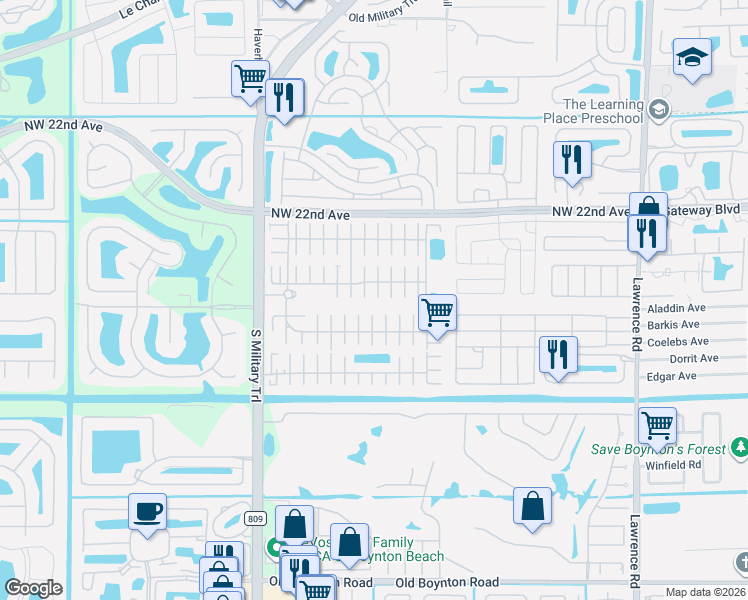 map of restaurants, bars, coffee shops, grocery stores, and more near 11001 Haiti Bay in Boynton Beach