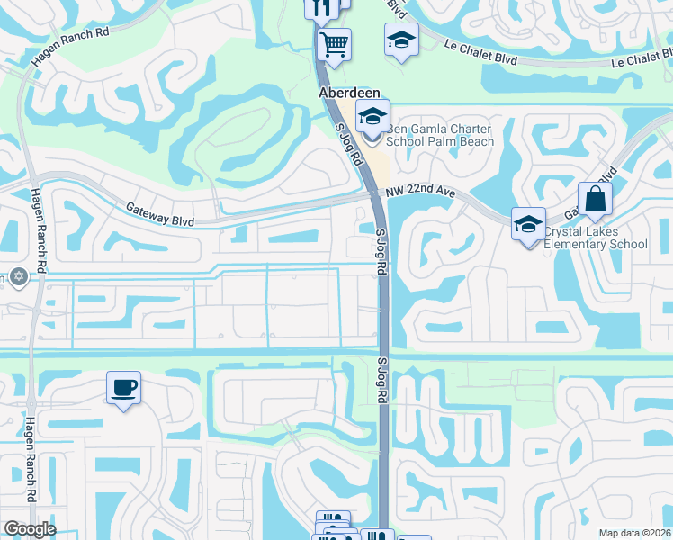 map of restaurants, bars, coffee shops, grocery stores, and more near 6597 Garde Road in Boynton Beach