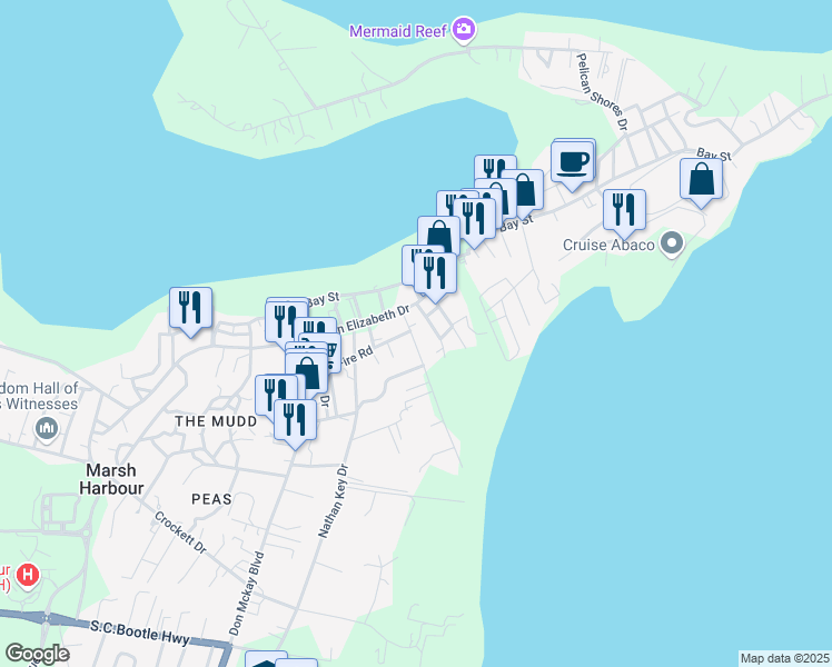 map of restaurants, bars, coffee shops, grocery stores, and more near in Marsh Harbour