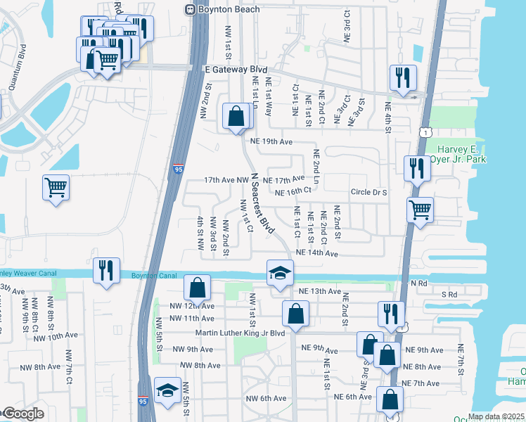 map of restaurants, bars, coffee shops, grocery stores, and more near 110 Northeast 15th Avenue in Boynton Beach