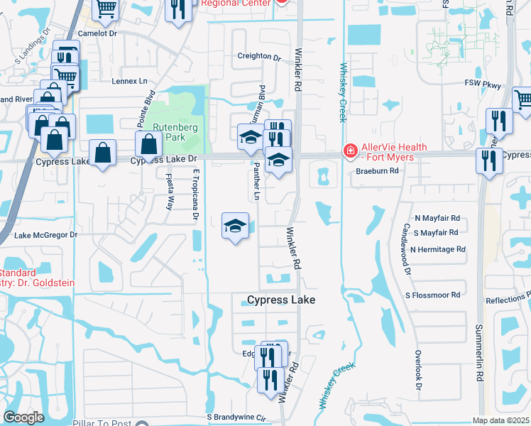 map of restaurants, bars, coffee shops, grocery stores, and more near 1515 Memoli Lane in Fort Myers