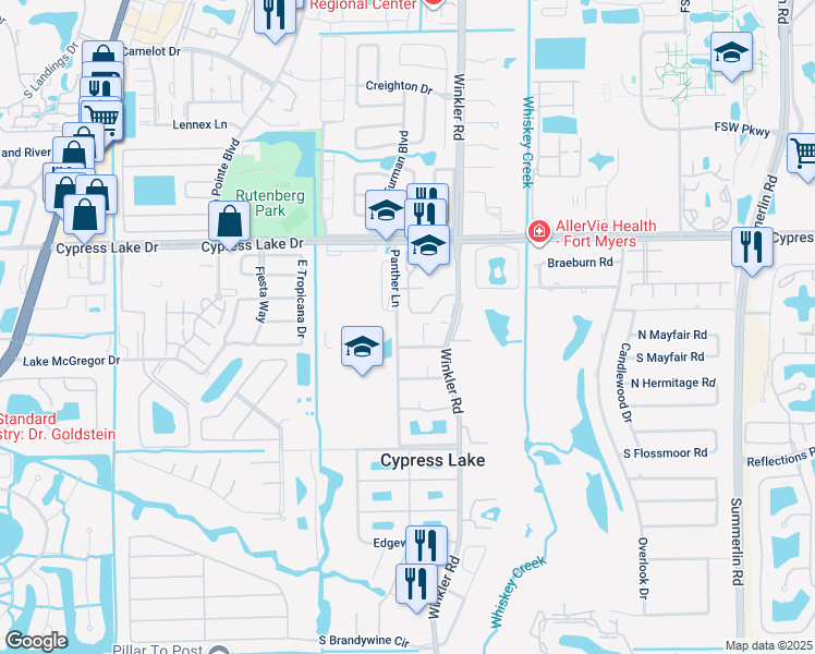 map of restaurants, bars, coffee shops, grocery stores, and more near 1515 Memoli Lane in Fort Myers