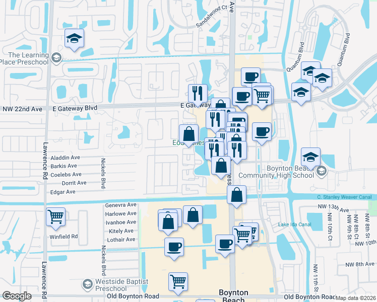 map of restaurants, bars, coffee shops, grocery stores, and more near 220 Savannah Lakes Drive in Boynton Beach