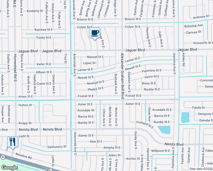 map of restaurants, bars, coffee shops, grocery stores, and more near 738 Phelps Street East in Lehigh Acres
