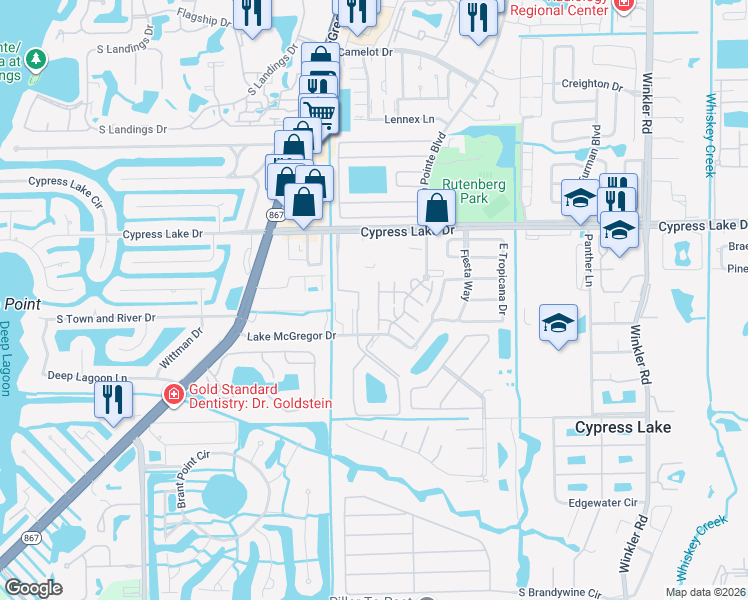 map of restaurants, bars, coffee shops, grocery stores, and more near 13661 Julias Way in Fort Myers