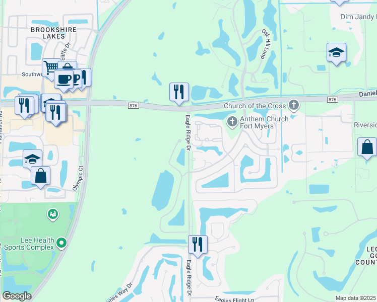 map of restaurants, bars, coffee shops, grocery stores, and more near 13571 Eagle Ridge Drive in Fort Myers