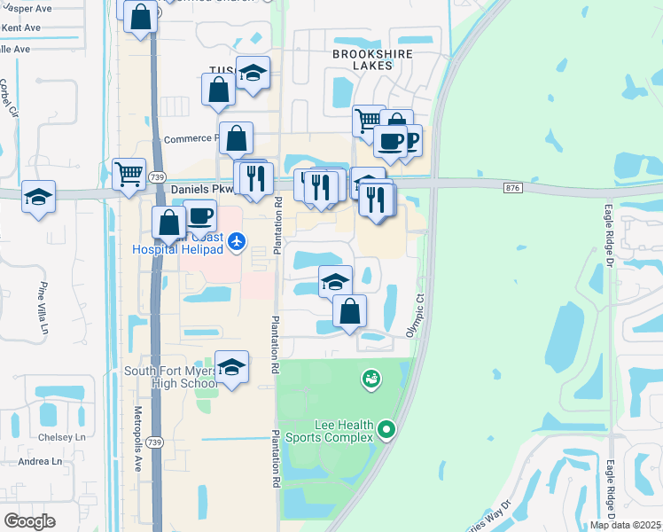 map of restaurants, bars, coffee shops, grocery stores, and more near 6641 Lakeshore Lane in Fort Myers