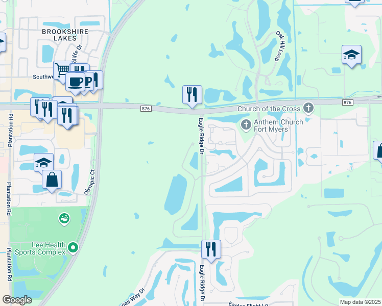 map of restaurants, bars, coffee shops, grocery stores, and more near 13811 Eagle Ridge Lakes Drive in Fort Myers