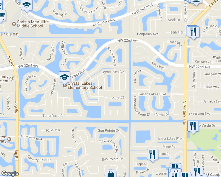 map of restaurants, bars, coffee shops, grocery stores, and more near 5528 Descartes Circle in Boynton Beach
