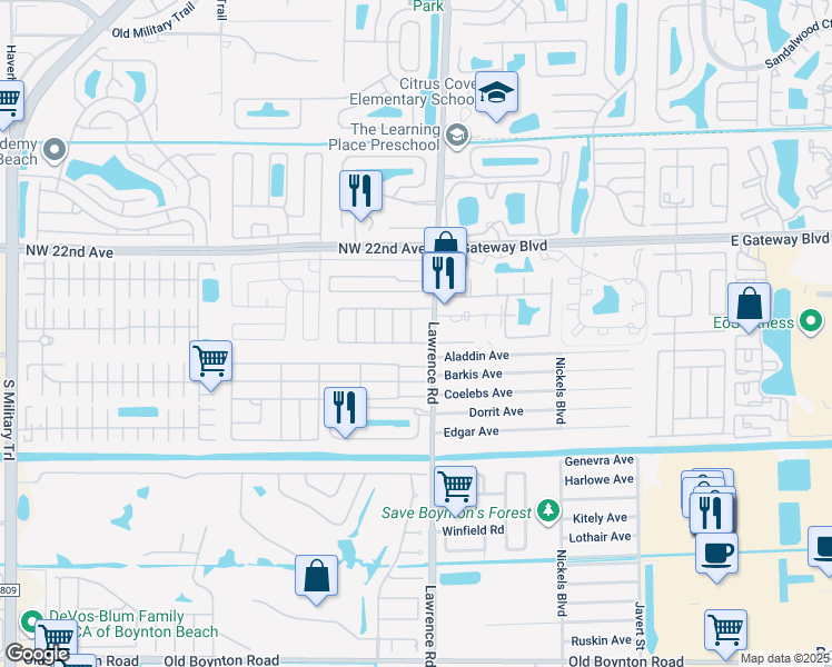 map of restaurants, bars, coffee shops, grocery stores, and more near 8958 Cypress Street in Boynton Beach