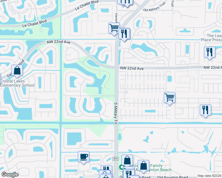 map of restaurants, bars, coffee shops, grocery stores, and more near 5095 Addie Court in Boynton Beach