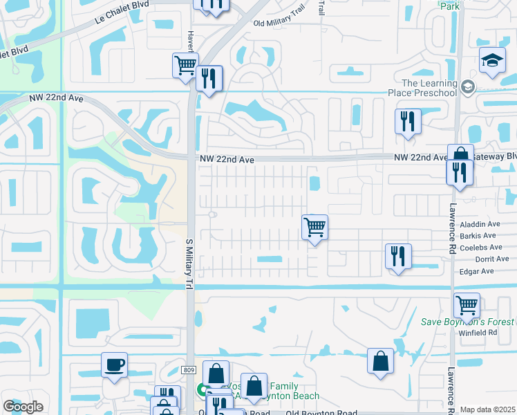 map of restaurants, bars, coffee shops, grocery stores, and more near 38001 Frenchmans Bay in Boynton Beach