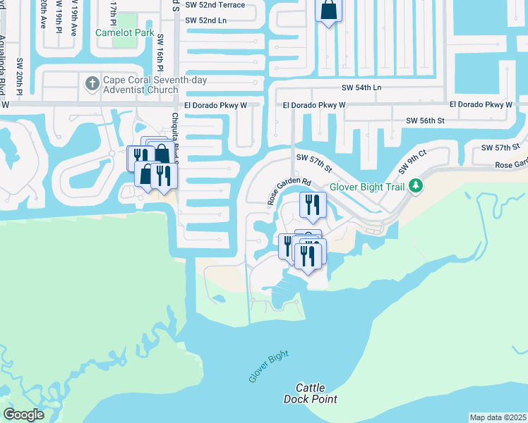 map of restaurants, bars, coffee shops, grocery stores, and more near 1441 Southwest 58th Terrace in Cape Coral