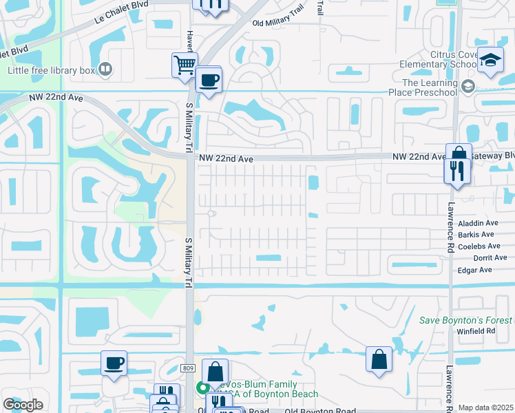 map of restaurants, bars, coffee shops, grocery stores, and more near 38001 Frenchmans Bay in Boynton Beach