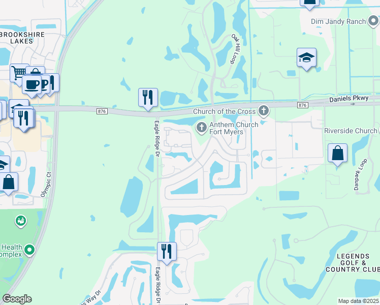 map of restaurants, bars, coffee shops, grocery stores, and more near 13581 Eagle Ridge Drive in Fort Myers