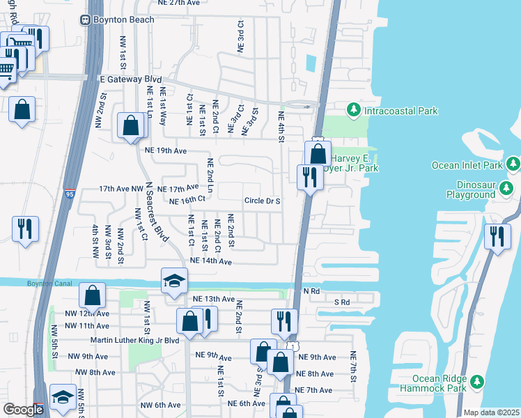 map of restaurants, bars, coffee shops, grocery stores, and more near 427 Northeast 16th Avenue in Boynton Beach