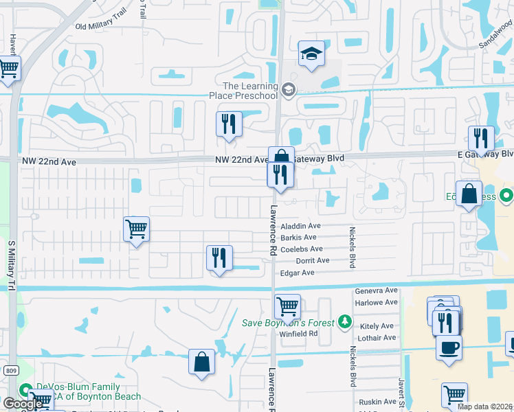 map of restaurants, bars, coffee shops, grocery stores, and more near 8933 Cypress Street in Boynton Beach