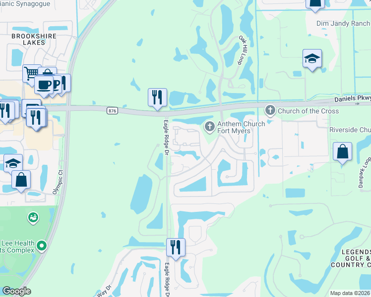 map of restaurants, bars, coffee shops, grocery stores, and more near 13521 Eagle Ridge Drive in Fort Myers