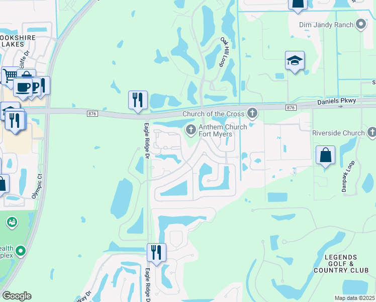 map of restaurants, bars, coffee shops, grocery stores, and more near 13581 Eagle Ridge Drive in Fort Myers