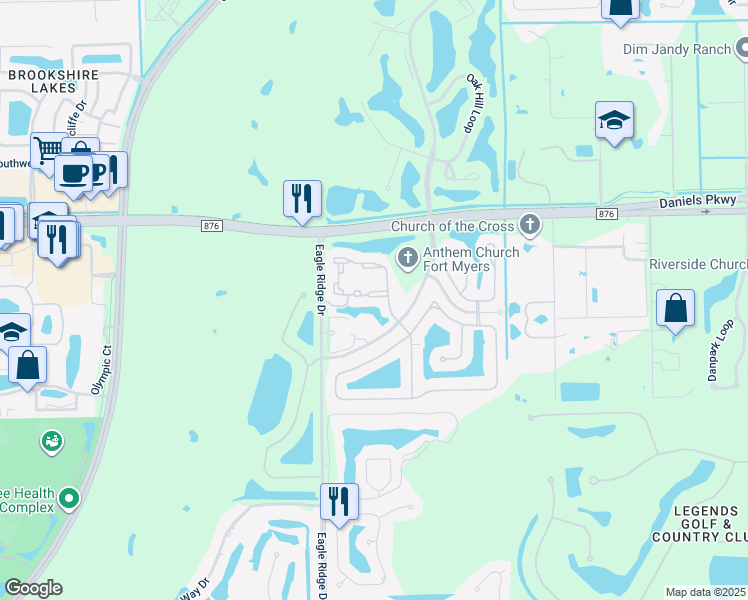 map of restaurants, bars, coffee shops, grocery stores, and more near 13581 Eagle Ridge Drive in Fort Myers