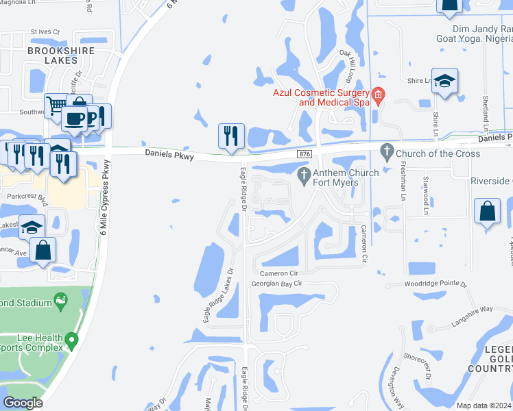 map of restaurants, bars, coffee shops, grocery stores, and more near 13521 Eagle Ridge Drive in Fort Myers