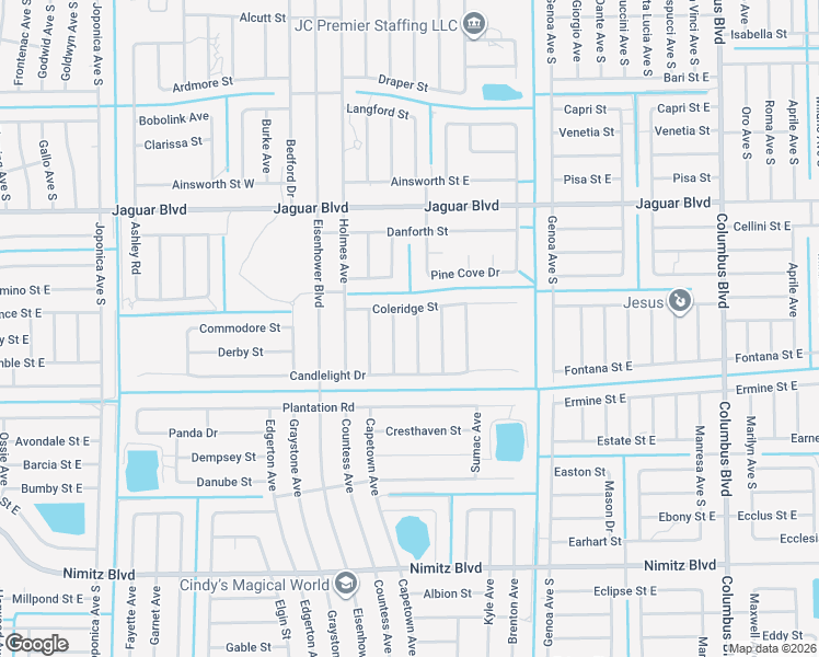 map of restaurants, bars, coffee shops, grocery stores, and more near 851 Bancroft Avenue in Lehigh Acres