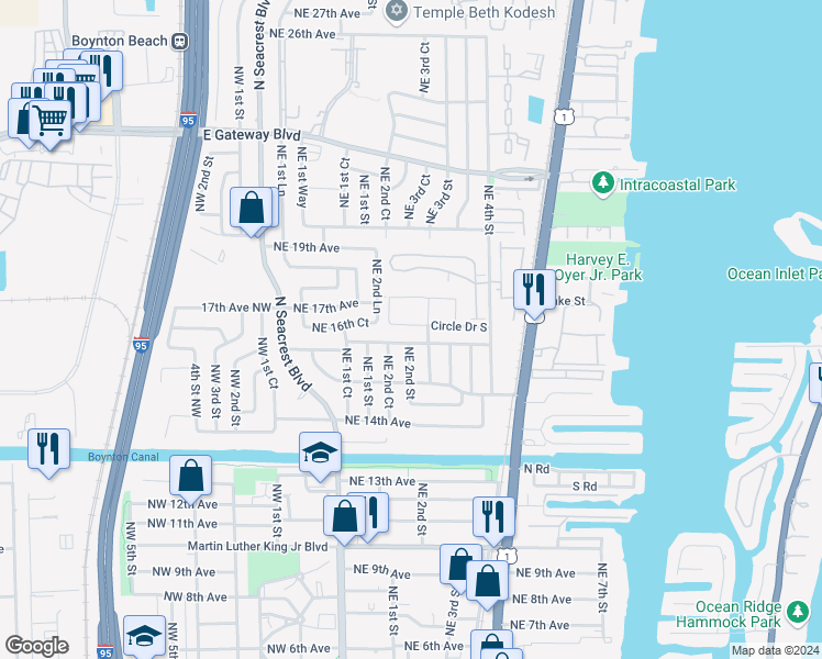 map of restaurants, bars, coffee shops, grocery stores, and more near 1711 3rd Court Northeast in Boynton Beach
