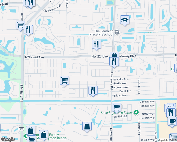 map of restaurants, bars, coffee shops, grocery stores, and more near 8924 Princess Donna Court East in Boynton Beach