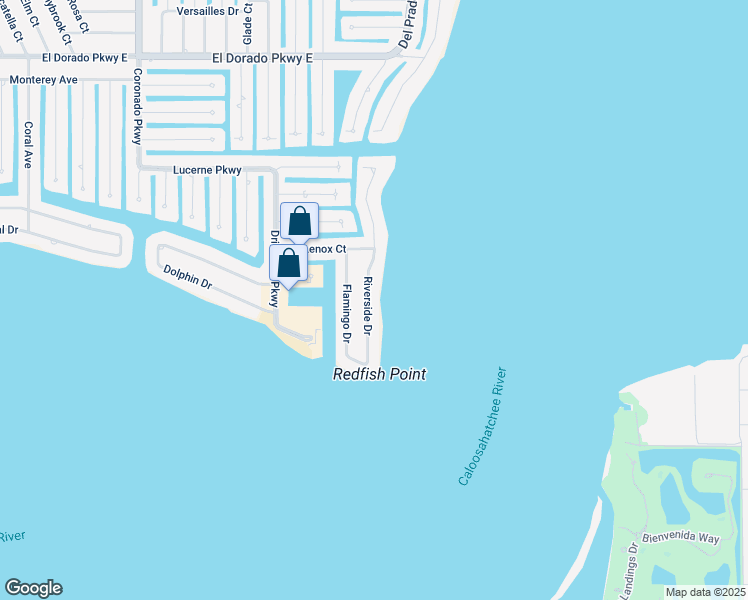 map of restaurants, bars, coffee shops, grocery stores, and more near 5731 Riverside Drive in Cape Coral