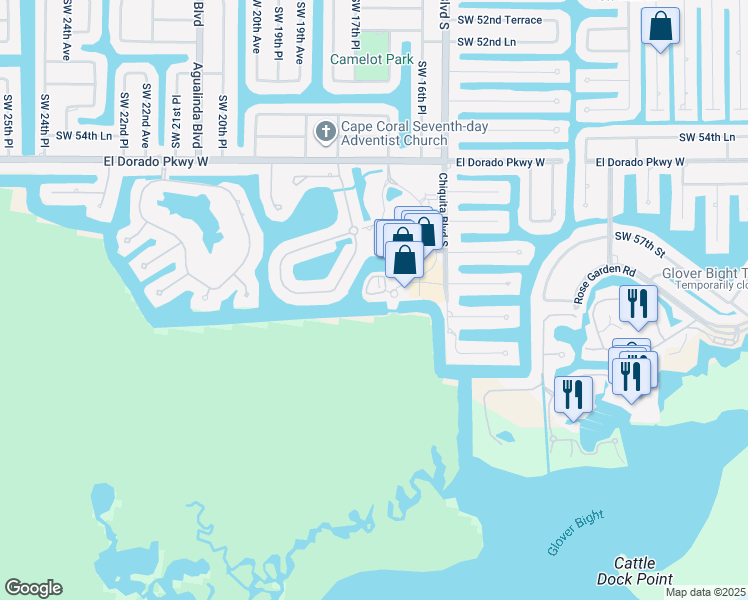 map of restaurants, bars, coffee shops, grocery stores, and more near 5700 Cape Harbour Drive in Cape Coral
