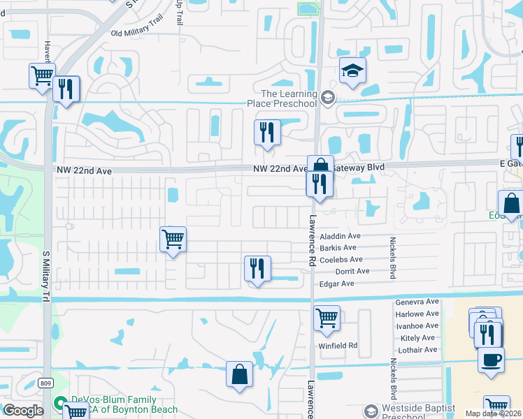 map of restaurants, bars, coffee shops, grocery stores, and more near 8903 Oak Street in Boynton Beach