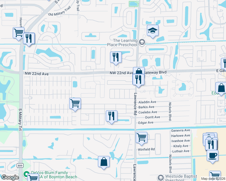 map of restaurants, bars, coffee shops, grocery stores, and more near 8903 Oak Street in Boynton Beach